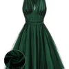 Green 1950s Halter Polka Dots Mesh Dress -Retro Pulse Shop 01 1
