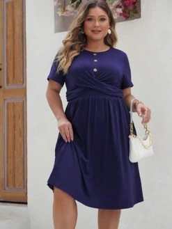 [Plus Size] Deep Blue 1950s Solid Front Cross Dress -Retro Pulse Shop 03 040c2f0d 4158 43a2 bb8e f05aa53a6f16