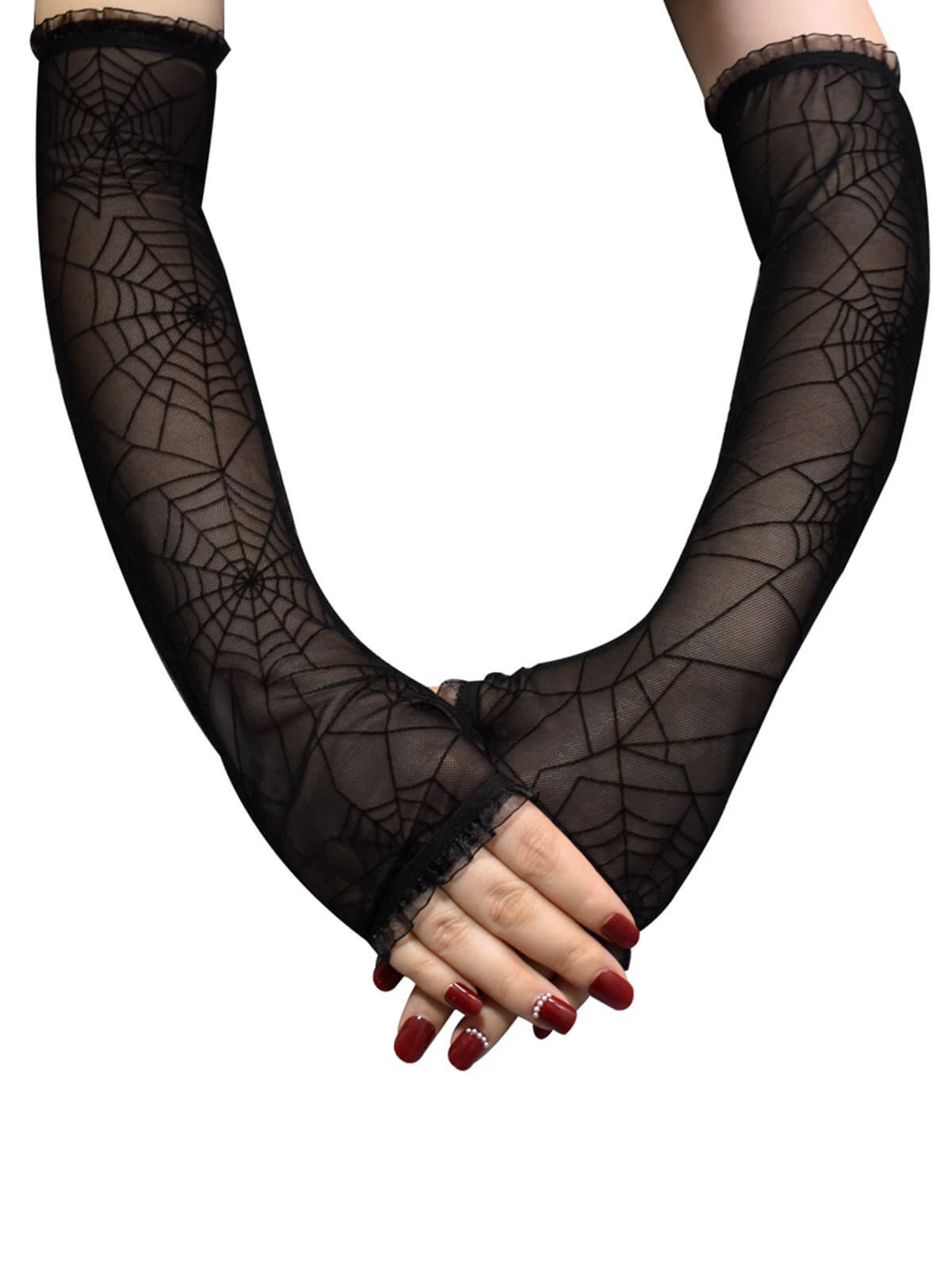 Black Halloween Spider Web Sheer Gloves 5 Black Halloween Spider Web Sheer Gloves - Image 3