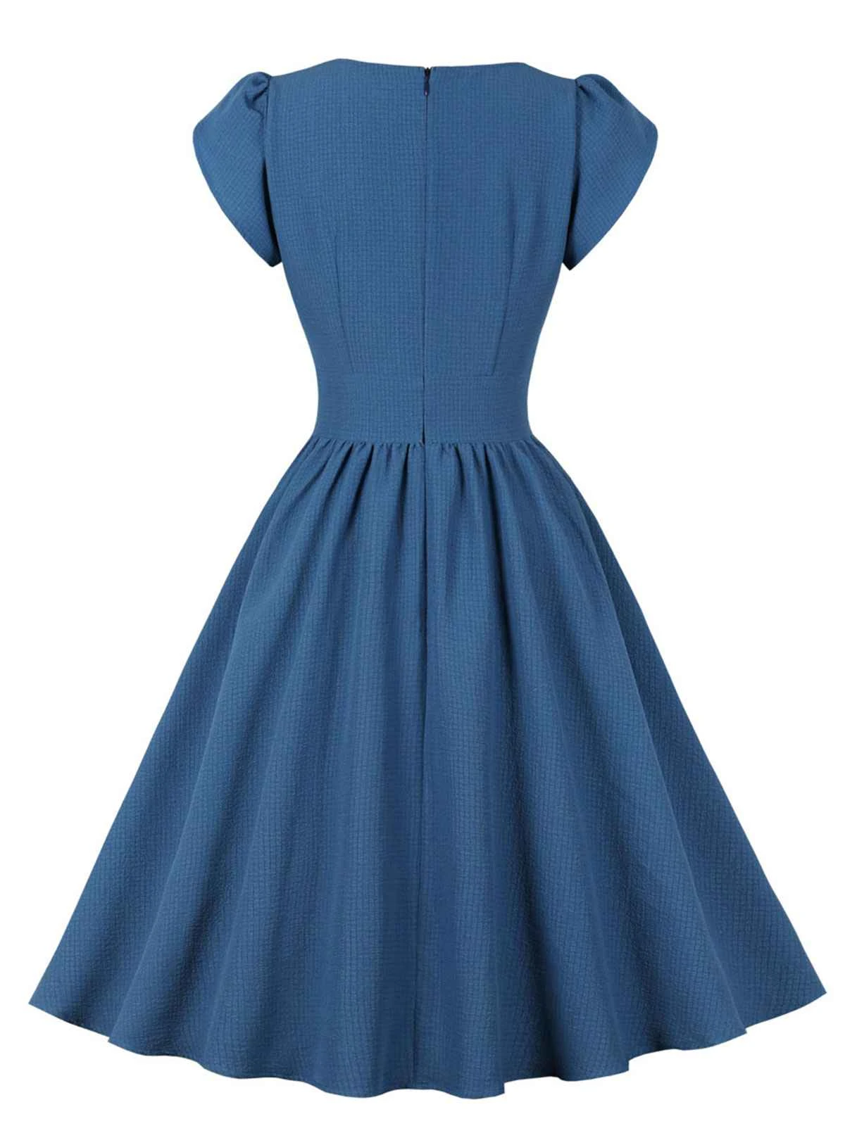 1950s Short Sleeve Ruffles Buttoned Solid Dress 5 1950s Short Sleeve Ruffles Buttoned Solid Dress - Image 3