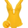 Yellow 1930s V-Neck One-piece Swimsuit