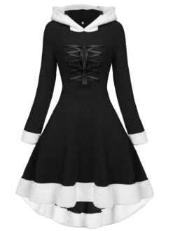 1950s Furry Patchwork Solid Lace-up Dress -Retro Pulse Shop 1 1 B 9a13ff35 9ad6 48f2 945e 606edc435fd9