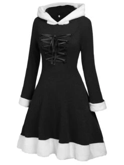 1950s Furry Patchwork Solid Lace-up Dress -Retro Pulse Shop 1 2 B 1baa9cba a98d 4c2d 97de 31e3f4bbf15e