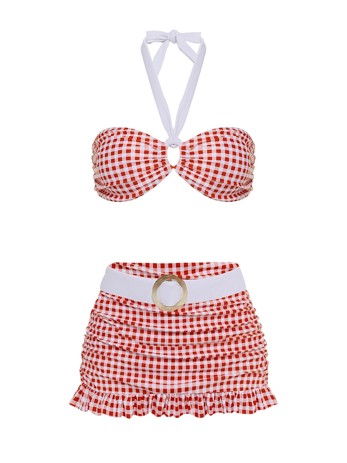 Retro Red 1940s Plaid Halter Bikini Set 4 Retro Red 1940s Plaid Halter Bikini Set - Image 2