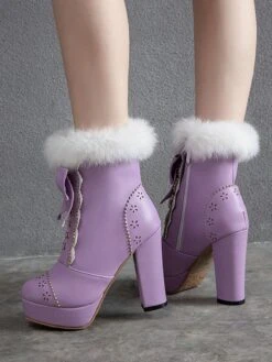 Retro Furry Bowknot Chunky Heel Snow Boots -Retro Pulse Shop 11724516831 2134589267 3e354dec 269e 4839 9a41 633bee33c24d