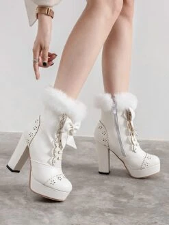 Retro Furry Bowknot Chunky Heel Snow Boots -Retro Pulse Shop 11724522632 2134589267 fda0a157 b5f3 451d 85c8 9e1fb18c4b14