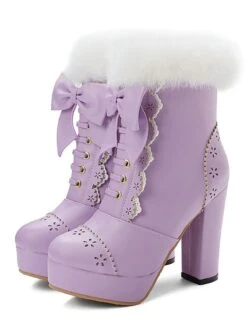Retro Furry Bowknot Chunky Heel Snow Boots -Retro Pulse Shop 11724534403 2134589267 23141c45 c9c2 4c7a 875b 555da1b9bf55