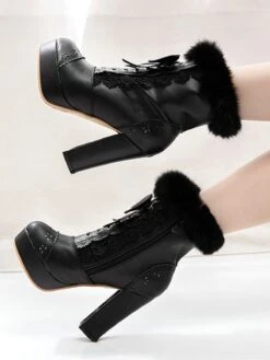 Retro Furry Bowknot Chunky Heel Snow Boots -Retro Pulse Shop 11760628925 2134589267 4e8adbc9 f51c 4a4c a009 7459fc2b9a20