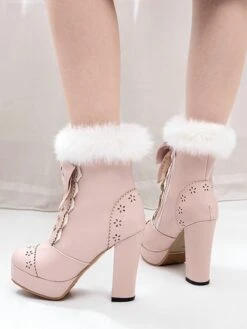 Retro Furry Bowknot Chunky Heel Snow Boots -Retro Pulse Shop 11792471236 2134589267 a3531a8d fac2 47fb b9b3 88b7aab32678