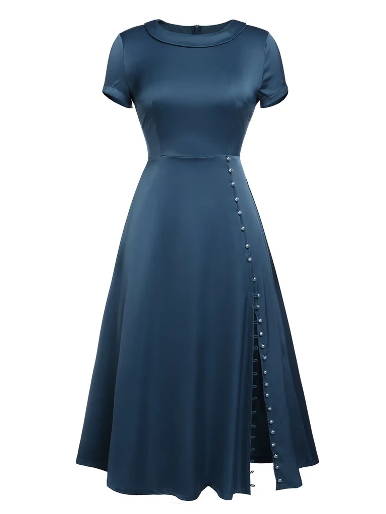 Blue 1940s Pearl Buttons Darlene Dress 5 Blue 1940s Pearl Buttons Darlene Dress - Image 3