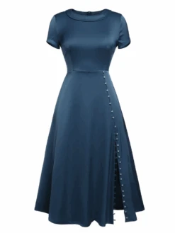 1940s Pearl Buttons Solid Darlene Dress -Retro Pulse Shop 16399905061174 c563bbdf 0f6b 405b ba09 7034a9a073b5