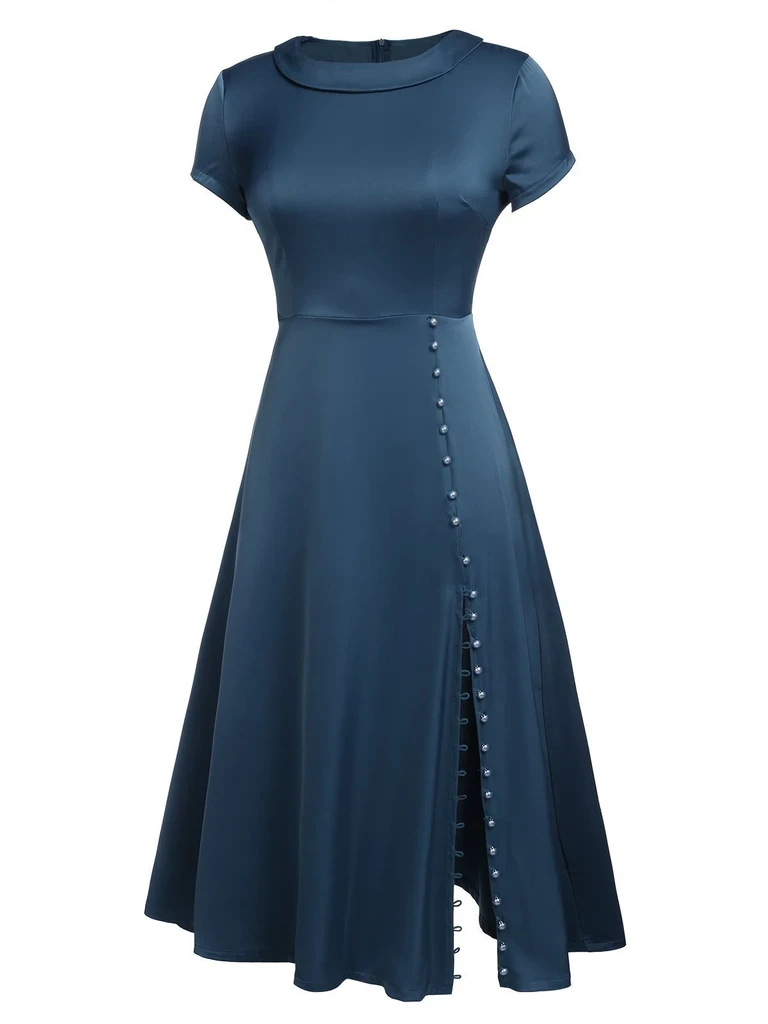 Blue 1940s Pearl Buttons Darlene Dress 6 Blue 1940s Pearl Buttons Darlene Dress - Image 4