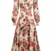 1940s Rose V-Neck Long Sleeves Dress -Retro Pulse Shop 16540692571100