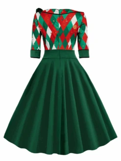 Red 1950s Christmas Plaids Bow Decor Dress -Retro Pulse Shop 16990152519641
