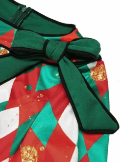 Red 1950s Christmas Plaids Bow Decor Dress -Retro Pulse Shop 16990152796904