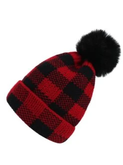 Red & Black Plaid Hairball Knitted Child Hat -Retro Pulse Shop 19224342885 1330256901 8f5d934a ff76 4309 ad5f 7b4bb1fadf87