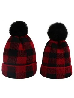 Red & Black Plaid Hairball Knitted Child Hat -Retro Pulse Shop 19296349175 1330256901 bf5b4850 fa10 4c7d b9d3 3f6846c94e05