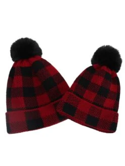Red & Black Plaid Hairball Knitted Child Hat -Retro Pulse Shop 19378469602 1330256901 7798d359 474b 4aeb a1f9 61fc526eb286