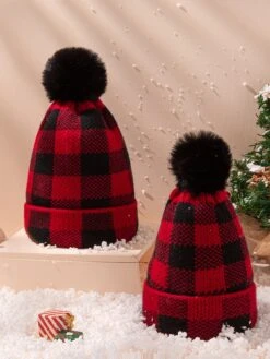 Red & Black Plaid Hairball Knitted Child Hat -Retro Pulse Shop 19423294340 1330256901 8648cdde 011b 4750 bbd1 f43acf660afd