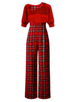 Green 1930s Plaid Patchwork Puff Jumpsuit -Retro Pulse Shop 19 3