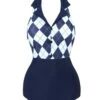 Navy Blue 1930s Halter Plaid One-Piece Swimsuit -Retro Pulse Shop 19 a8fdb770 d09b 46f1 854b 401644cab98d