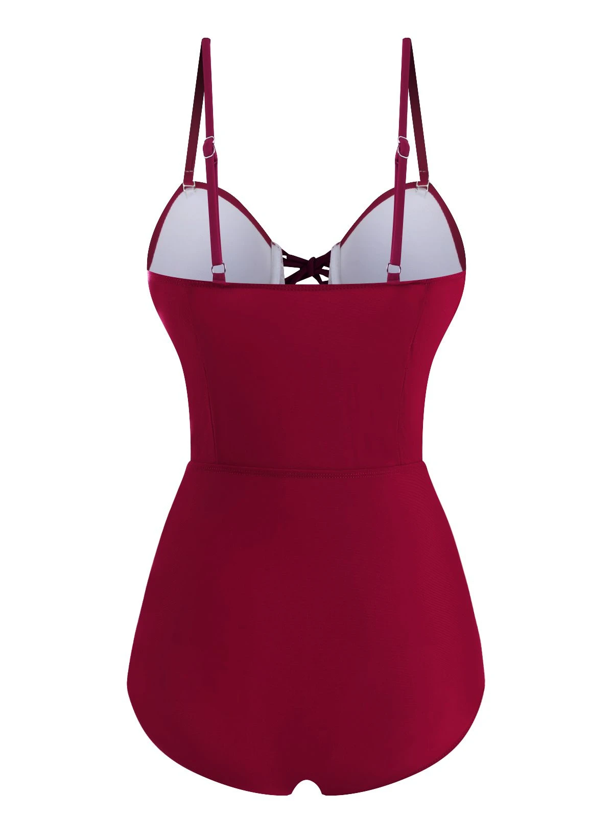 Wine Red 1960s Solid Spaghetti Strap One-piece Swimsuit 5 Wine Red 1960s Solid Spaghetti Strap One-piece Swimsuit - Image 3