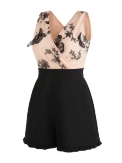 Apricot 1950s Patchwork Butterfly Lace Romper -Retro Pulse Shop 1J2A0820