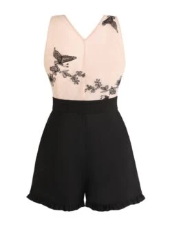 Apricot 1950s Patchwork Butterfly Lace Romper -Retro Pulse Shop 1J2A0824