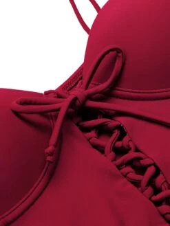 Wine Red 1960s Solid Spaghetti Strap One-piece Swimsuit 11 Wine Red 1960s Solid Spaghetti Strap One-piece Swimsuit -Retro Pulse Shop 1J2A1350