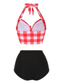 Red 1950s Plaid Halter Bikini Set -Retro Pulse Shop 1J2A2547