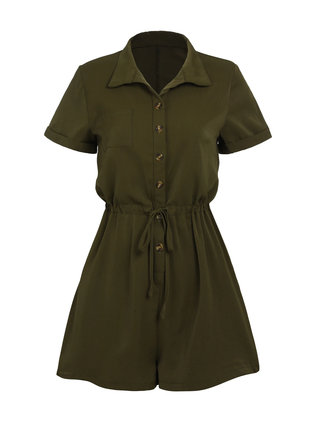 Army Green 1950s Solid Lace-up Romper 3 Army Green 1950s Solid Lace-up Romper