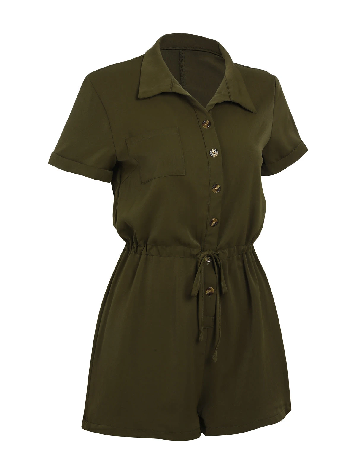 Army Green 1950s Solid Lace-up Romper 4 Army Green 1950s Solid Lace-up Romper - Image 2