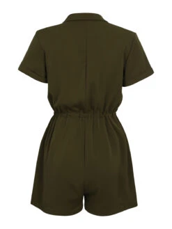 Army Green 1950s Solid Lace-up Romper 11 Army Green 1950s Solid Lace-up Romper -Retro Pulse Shop 1J2A3278