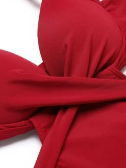 2PCS 1960s Red Butterfly Halter One-piece Swimsuit -Retro Pulse Shop 1J2A4321