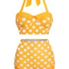 Yellow 1950s Polka Dots Halter Bikini Set -Retro Pulse Shop 1J2A7089
