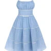 Sky Blue 1950s Strap Polka Dot Swing Dress -Retro Pulse Shop 1J2A7552
