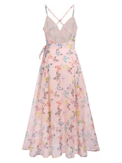 Light Pink Butterfly Strap Lace-up Vintage Dress -Retro Pulse Shop 1J2A7779