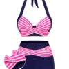 Pink & Blue 1950s Striped Halter Swimsuit -Retro Pulse Shop 1J2A9917 01