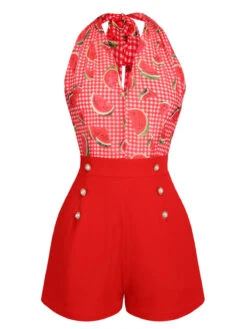Watermelon Red 1950s Halter Patchwork Romper -Retro Pulse Shop 1 214dd98f 6e0d 4d6c 9f93 d4ec4b21e473