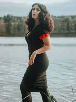 Black 1960s Button Slit Bodycon Dress -Retro Pulse Shop 1 2953aa99 8778 42e6 ba18 d2cd1f91bf37