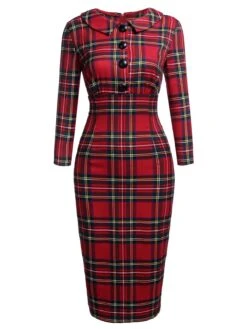 Red 1960s Plaids Bodycon Dress -Retro Pulse Shop 1 2af45449 adb5 4c2e a9db 4561d0d9450f