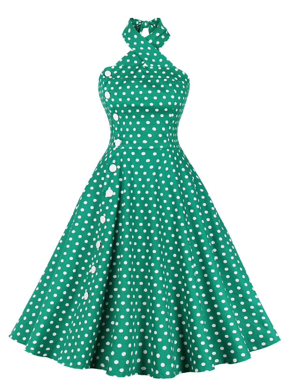 Green 1950s Polka Dot Halter Dress 3 Green 1950s Polka Dot Halter Dress