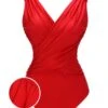 Red 1940s V-Neck Solid One-piece Swimsuit -Retro Pulse Shop 1 b838dd99 7e32 4f4f a621 755b5a6590af