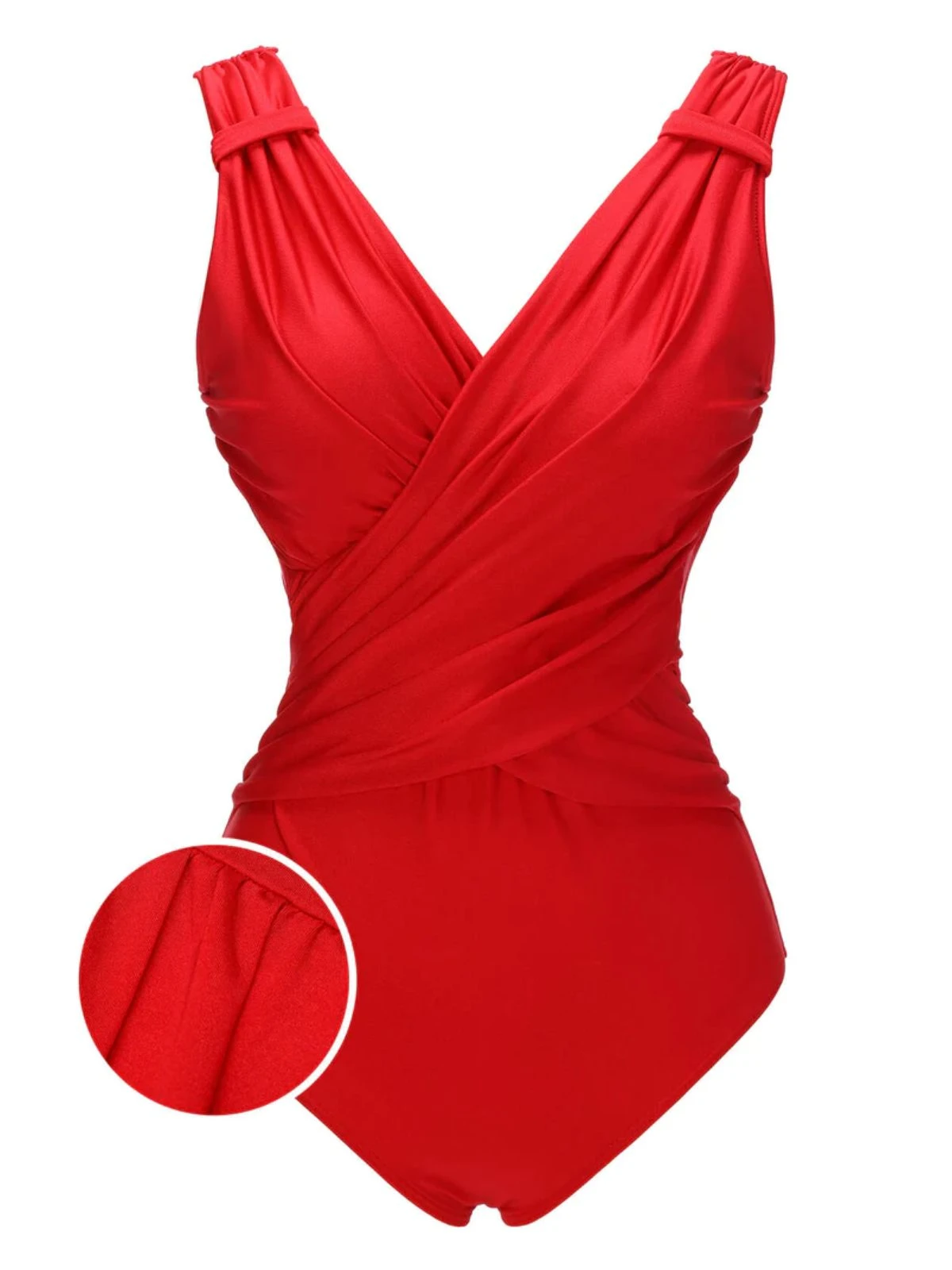 Red 1940s V-Neck Solid One-piece Swimsuit 3 Red 1940s V-Neck Solid One-piece Swimsuit