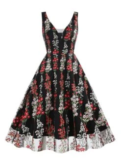 1950s Embroidered Floral V-Neck Swing Dress -Retro Pulse Shop 1 c35a1298 99f1 4db3 a2a0 d0f51415395f