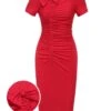 Red 1960s Shirring Bow Solid Wrap Dress -Retro Pulse Shop 1 ecf57584 ada1 4bf8 b585 44efe3011ac7