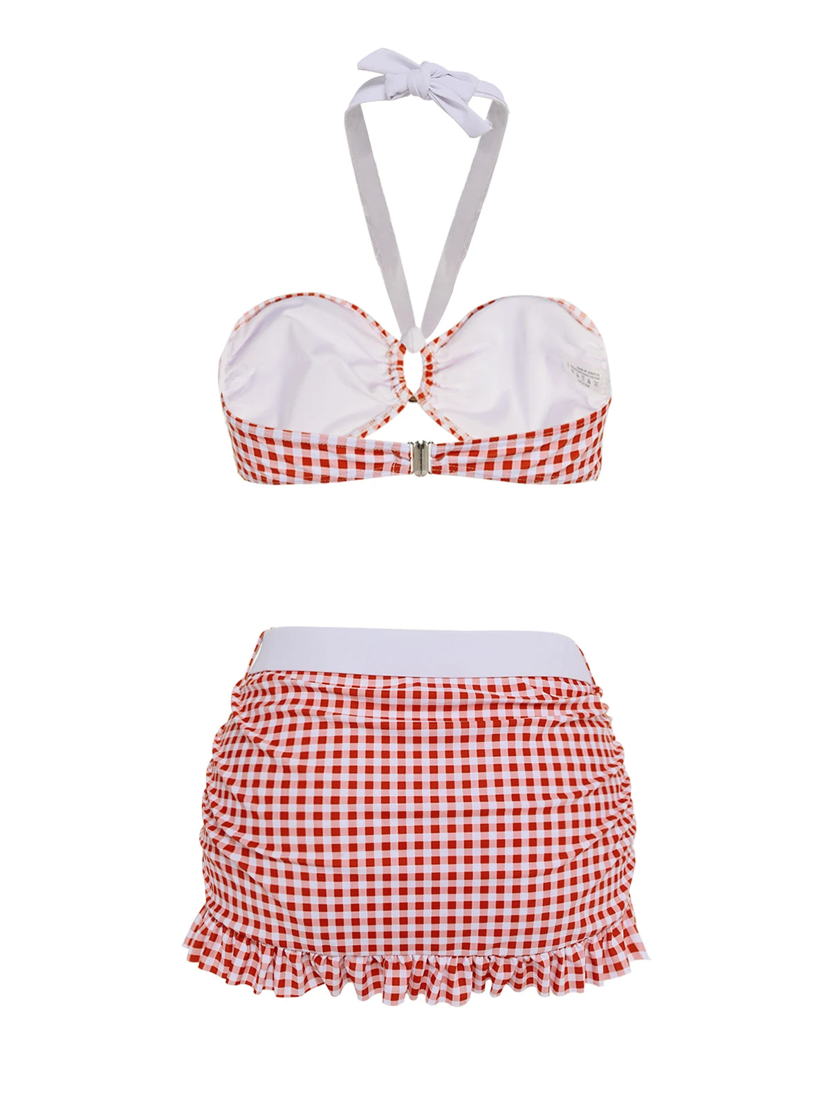 Retro Red 1940s Plaid Halter Bikini Set 6 Retro Red 1940s Plaid Halter Bikini Set - Image 4