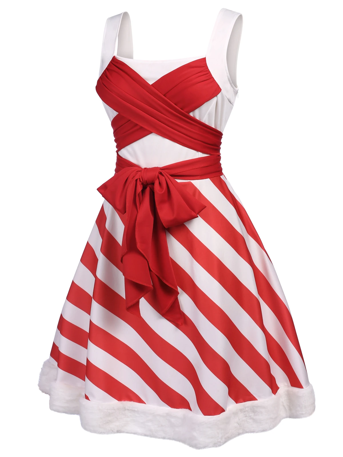 Red 1950s Stripes Bow Swing Dress 4 Red 1950s Stripes Bow Swing Dress - Image 2