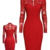 Red 1960s Lace Long Sleeves Patchwork Dress -Retro Pulse Shop 2pcs ss 23d6bba6 9db6 435b bb11 25c84f4288a0