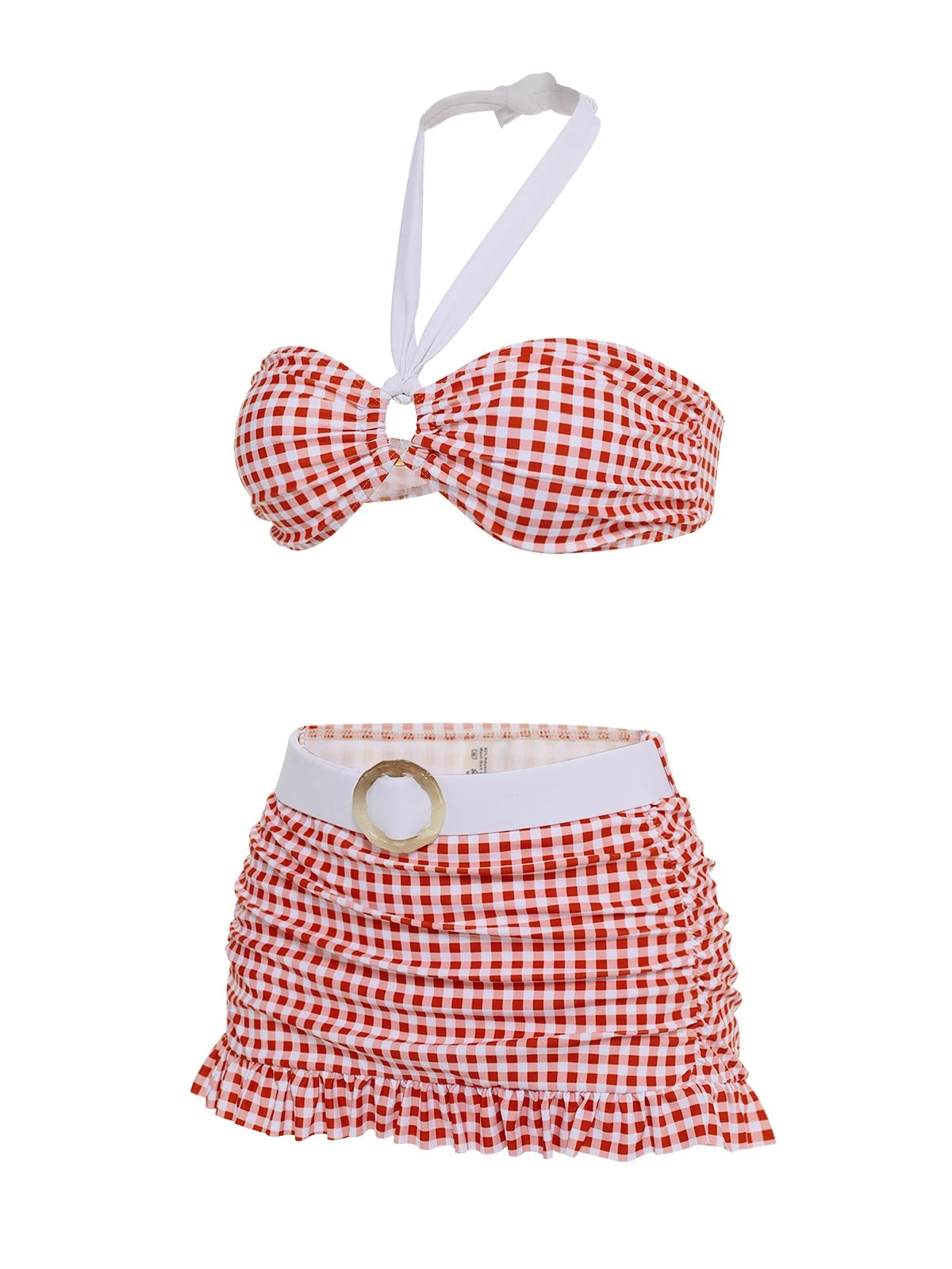 Retro Red 1940s Plaid Halter Bikini Set 5 Retro Red 1940s Plaid Halter Bikini Set - Image 3